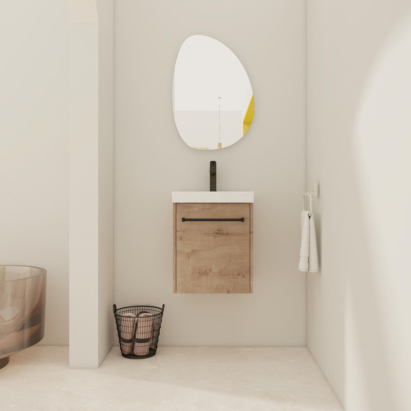 Wall Mount Bathroom Vanity with Sink, Imitative Oak