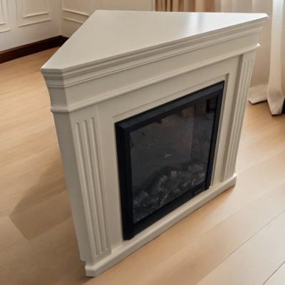 Foyer électrique en bois massif beige