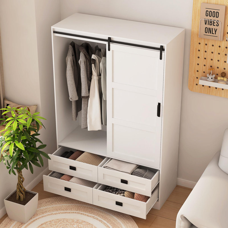 Armoire de rangement haute avec garde-robe de chambre à coucher, Blanc