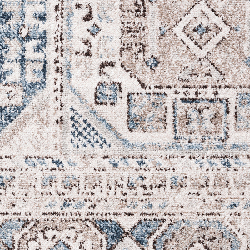 Saxton Oriental Indoor Polypropylene & Polyester Area Rug, Beige | Blue, Rectangle 5'3'' x 7'3''