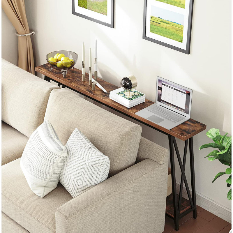 Sabira Console Table with Storage Extra Long Sofa Table Behind Couch, 31.5" H x 63" W x 9.45" D, Rustic Brown