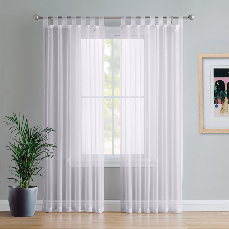 Birdsall Tab Top Sheer Single Curtain Panel, White, 144 W x 137 D cm