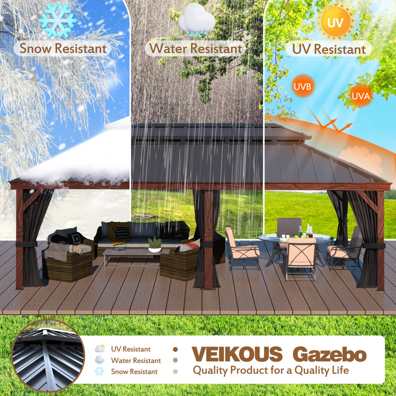 Pavillon de jardin en aluminium à toit double Veikous, 20 pi x 12 pi