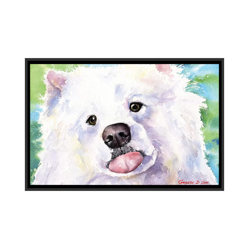 Impression sur toile samoyède, H 18 po x l 26 po x P 1,5 po, Toile encadrée noire, Pas de tapis