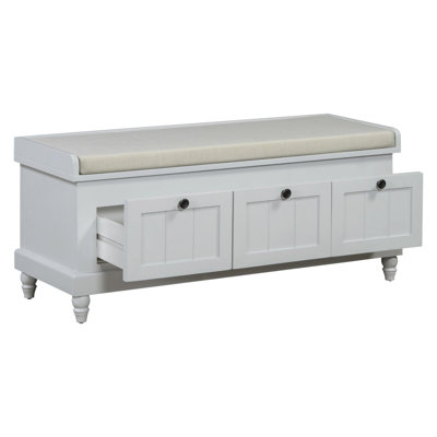 TREXM Classic Shoe Bench With Cushion And Three Drawers, Fluted Entryway Bench With Storage For Living Room, Entryway, And Hallways