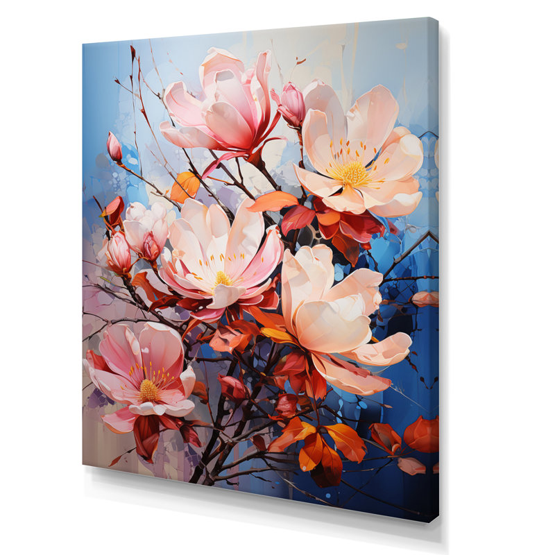 Acrylique multicolore II - impression de magnolias rose et blanc, H 40 po x l 30 po x P 1,5 po, Toile tendue