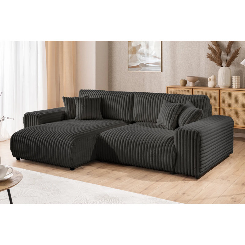 Mollis 4 Seater Corduroy Corner Sofa , Dark Grey, Left Hand Facing