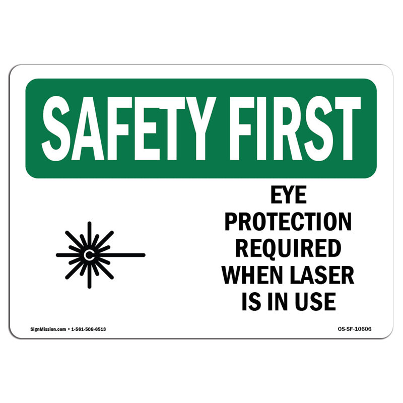 Osha Safety First Sign - Protection des yeux requise avec le symbole, H 12 po x l 18 po x P 0,1 po