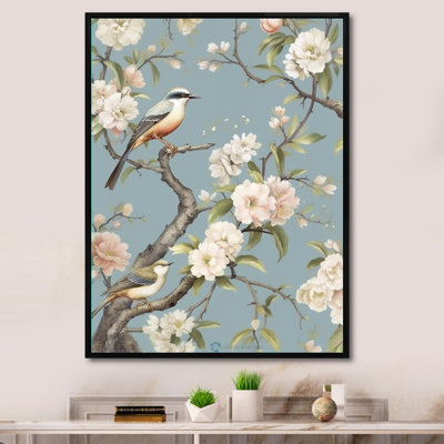 Chinoiserie avec oiseaux et pivoines XVIIIe - art mural sur toile florale