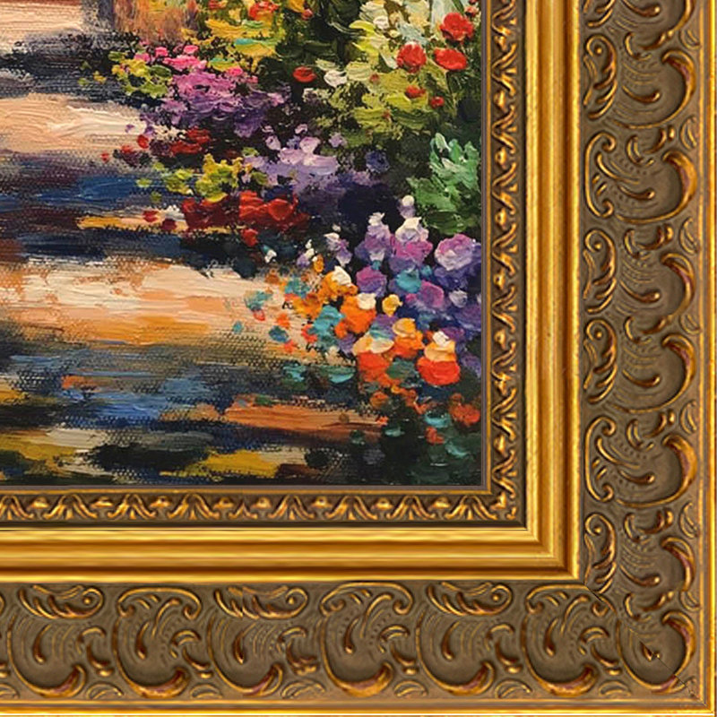 Peinture sur toile, "Garden Path at Giverny", H 15,5 po x l 13,5 po x P 2 po, Brun / Doré