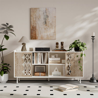 Sicotas Mid Century Sideboard Storage Cabinet with Rustic Sliding Doors, Perfect for Living Room Decor and TV Stand by George Oliver