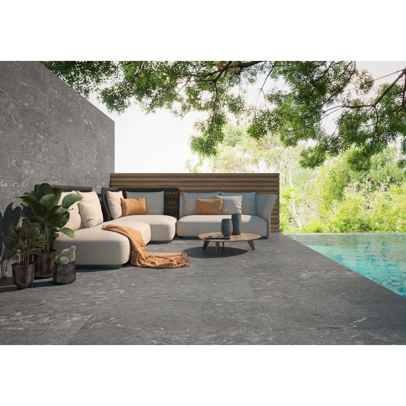 Zen Stone Silver & Gray 24x48 rectified Porcelain Floor Tile for Indoor & Outdoor use., Gray