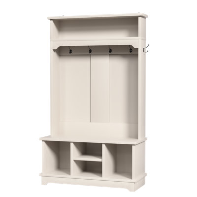 Apex Hall Tree with Bench and Shoe Storage, 5 Hooks and Open Shelves