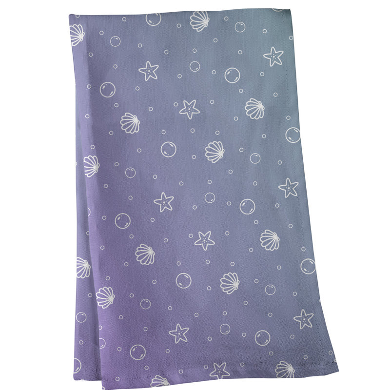 Serviette à thé à motif coquillage, Polyester sergé, Mauve / Gris