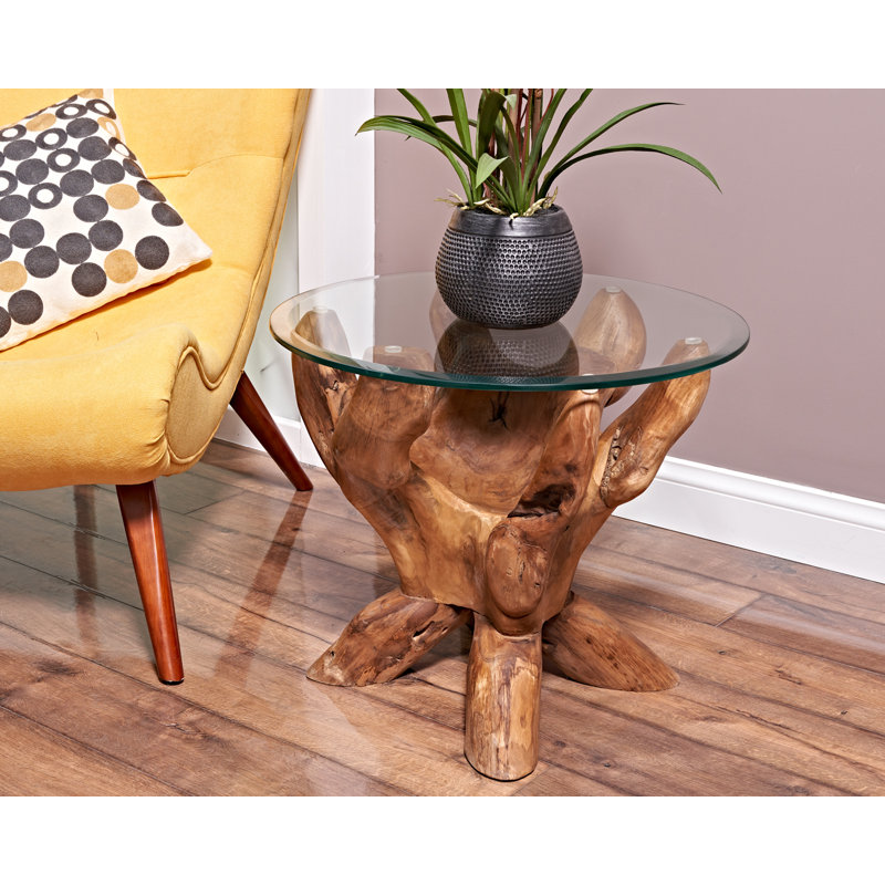 Matias Glass Top Tree Stump End Table