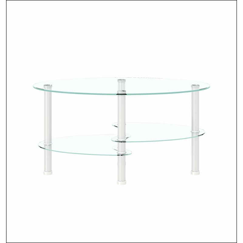 Table basse ovale en verre, table moderne avec pieds en acier inoxydable, table basse en verre à 3 couches