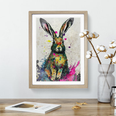 Colourful Watercolour Hare No.3 - Framed Print