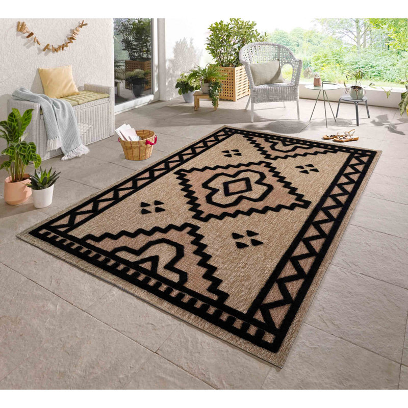 Deborah Geometric Shapes Braided Indoor / Outdoor Area Rug, Rectangle 200 x 290cm, Black