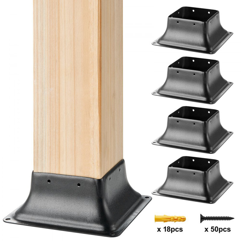 Base de poteau 4 x 4 4 pièces, support interne robuste en acier thermolaqué de 3,6 po x 3,6 po pour ancrage de poteau en bois standard, base de poteau de terrasse pour support de balustrade
