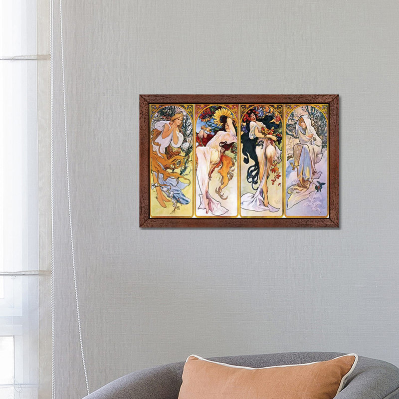 Alphonse Mucha by Alphonse Mucha - Print on Canvas, Brown Framed, 45.72 cm H x 66.04 cm W x 3.175 cm D