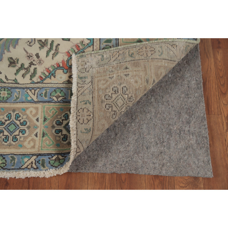 Tapis vert turquoise en laine à motif floral 6 x 9