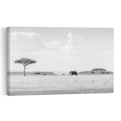 Lone Savannah Elephant Minimalist Peaceful Serene Elephant Landscape Nature Wall Art Print by Jaco Marx - Wrapped Canvas Print