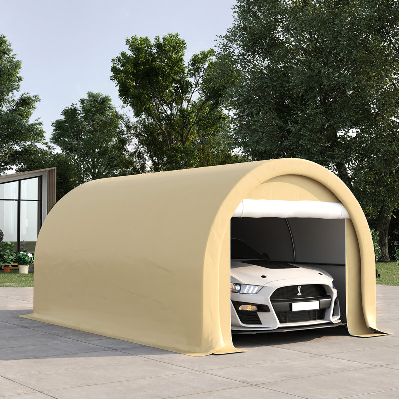 Abri de garage robuste - 10 pi x 16 pi, beige, housse en PE, véhicule beige, pour voiture, moto, bateau,