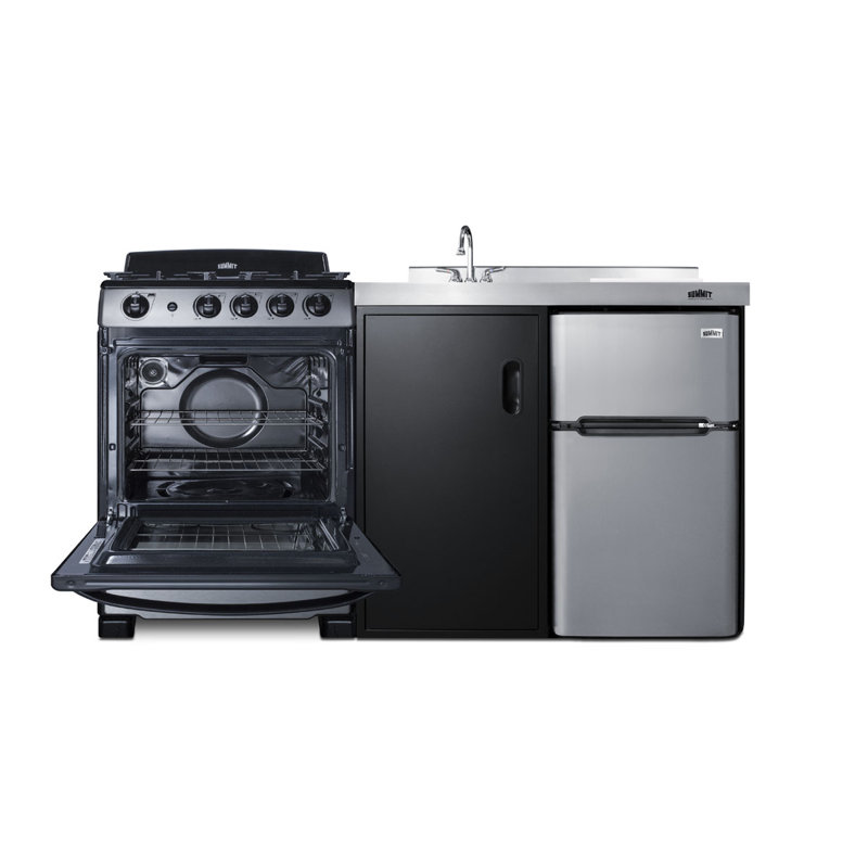 Summit 63" Black and Stainless Steel All-In-One Kitchenette with Gas Range