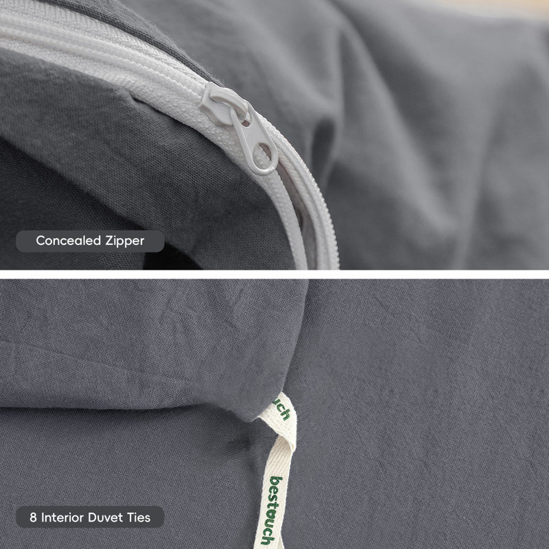 BESTOUCH Duvet Cover Set 100% Washed Cotton Linen Feel Lightweight, Full Duvet Cover + 2 Standard Pillowcases