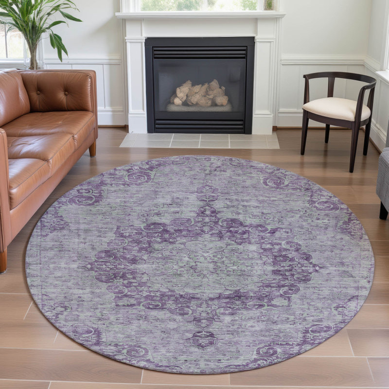 Premium Machine Washable Larock AMF1238 Global Rug, Round 8'