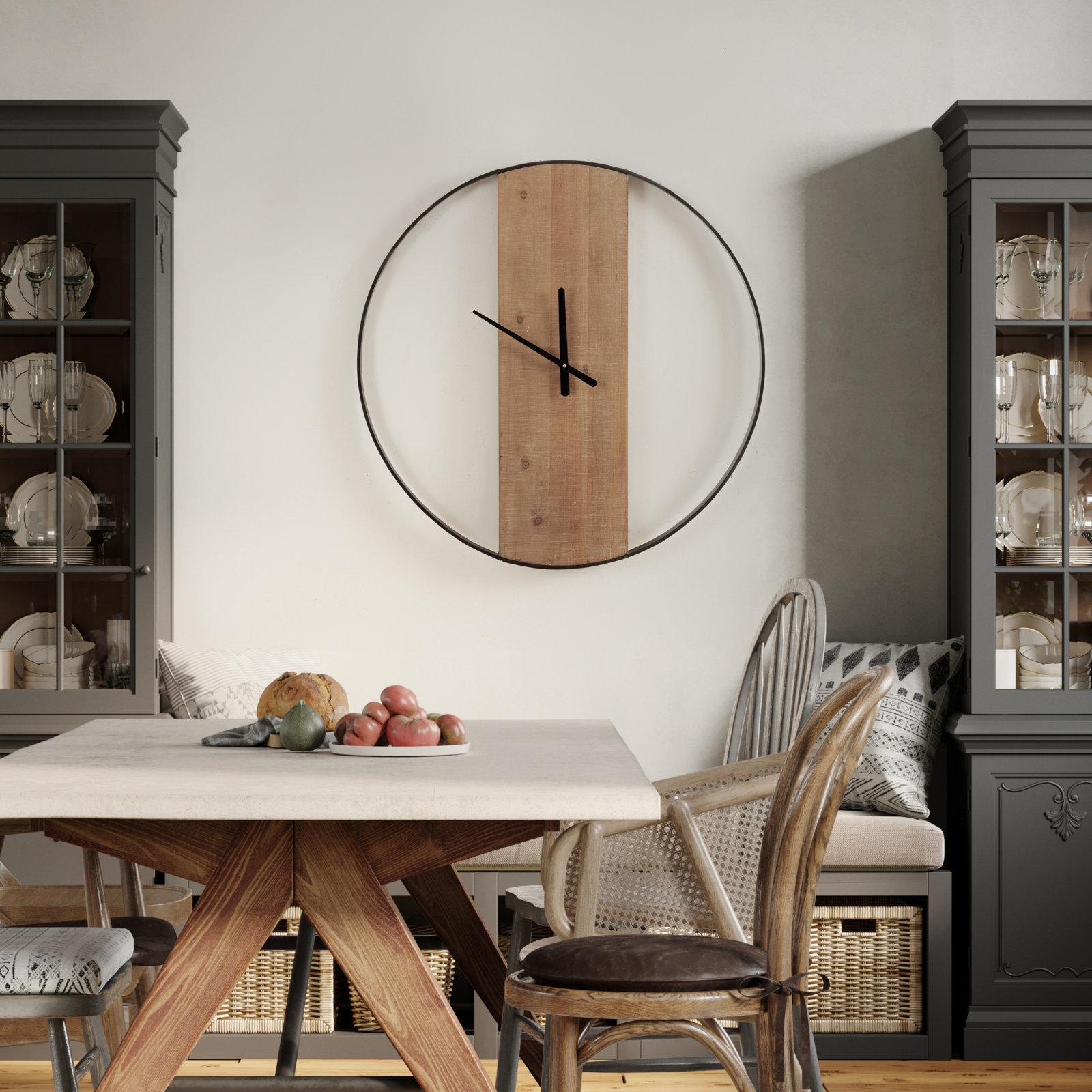 Gwennie Wall Clock, Natural/Black, 32" Diameter