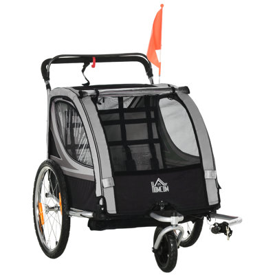 Child Bike Trailer with Storage, 5 Point Harness, Baby Stroller Grey