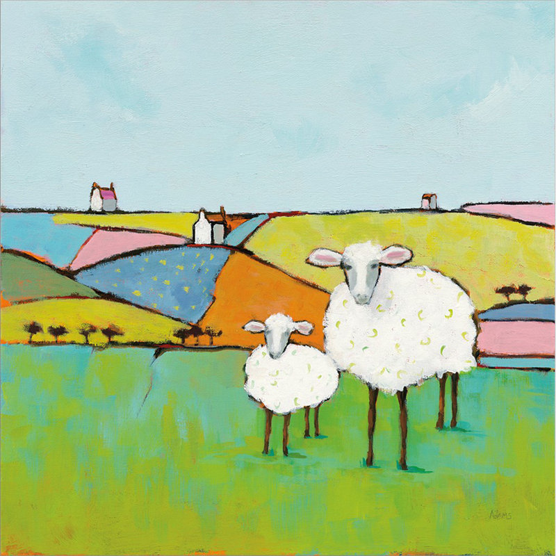 «Sheep in the Meadow» par Phyllis Adams, art mural sur toile, H 24 po x l 24 po x P 1,5 po
