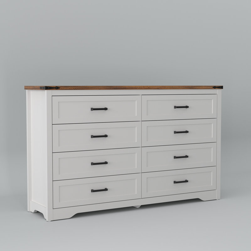 Commode double 8 tiroirs avec panneau supérieur brun rustique Astred