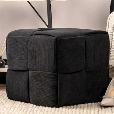 Condol Velvet Square Woven Ottoman Stool for Bedroom Furniture, Modern Accent Stool with MDF Base