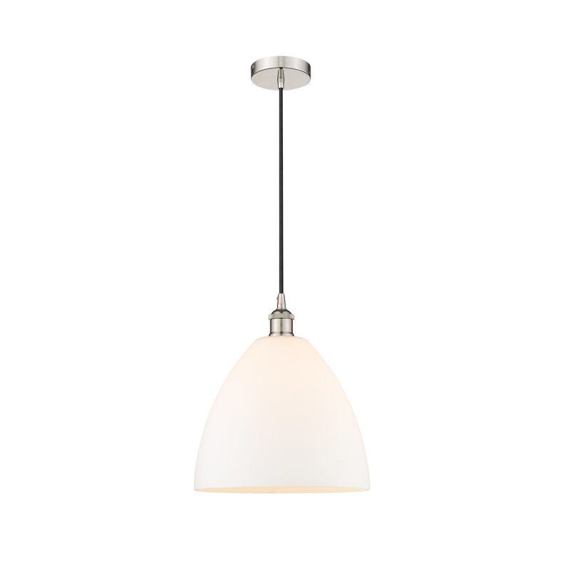 Luminaire suspendu en forme de dôme à 1 lumière Bluford, Blanc, H 13,75 po x l 12 po x P 12 po, Nickel poli