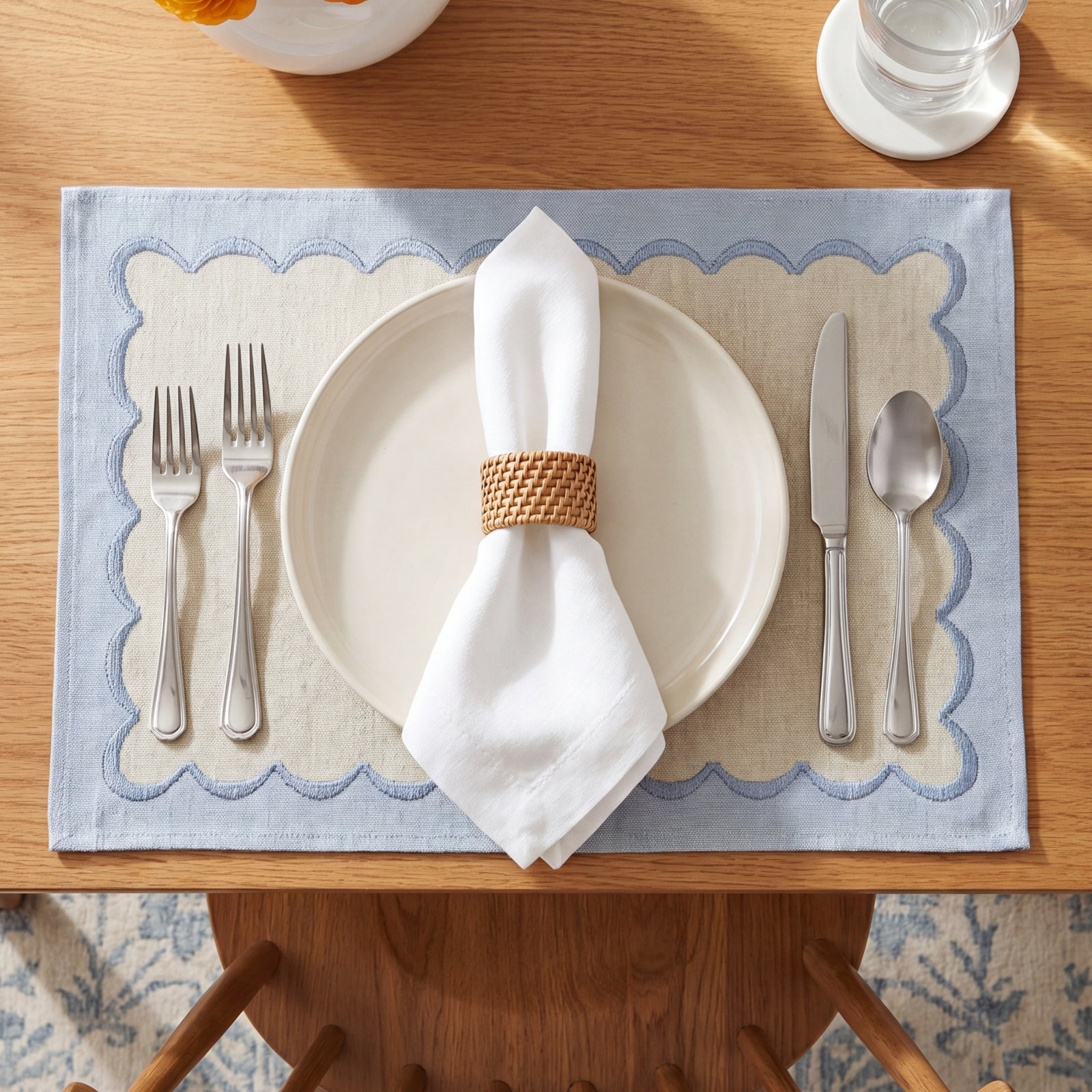 Tavola Cotton Placemat, Blue/Beige