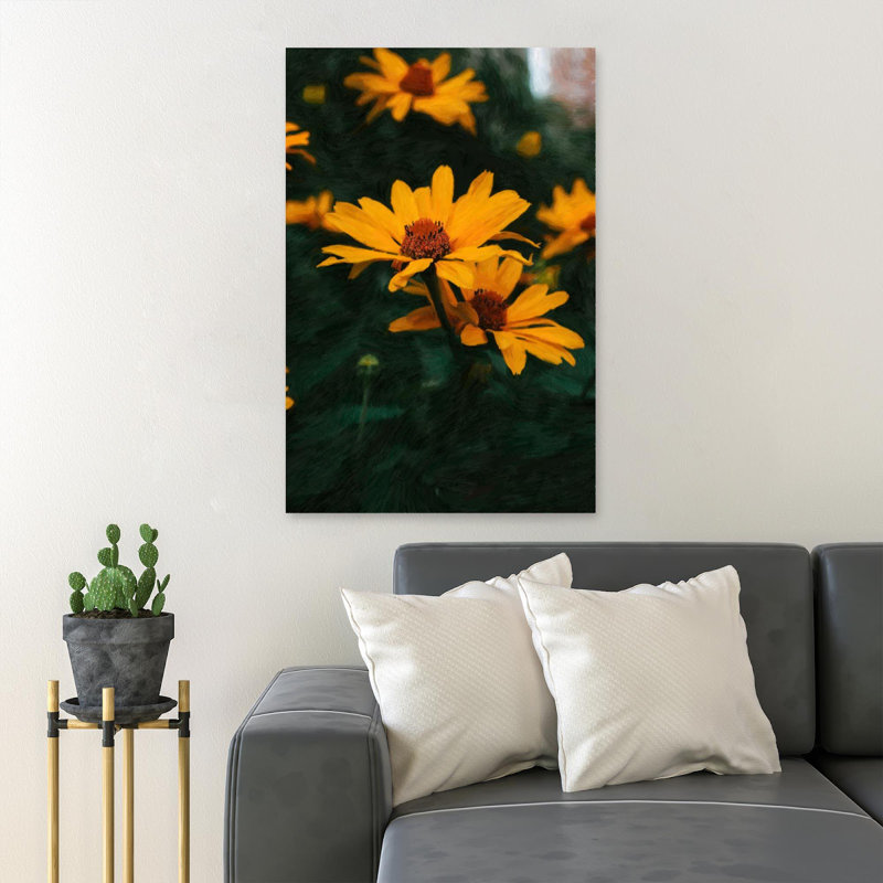Yellow Flower In Tilt Shift Lens 9 - 1 Piece Rectangle Graphic Art Print On Wrapped Canvas, 14" H x 11" W x 2" D