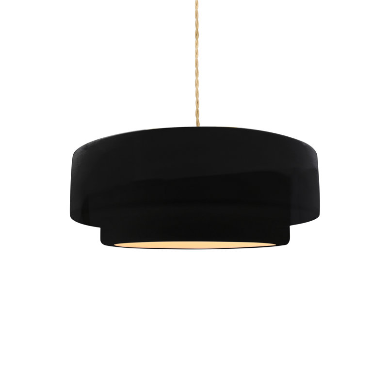 Luminaire suspendu à 1 lumière Meydan, Noir brillant / blanc mat, Nickel brossé, H 5 po x l 12 po x P 12 po