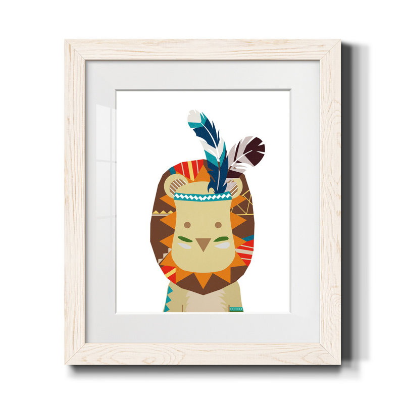 Boho lion - impression d'art graphique, Papier encadré blanc, H 24 po x l 18 po x P 1,5 po, Blanc