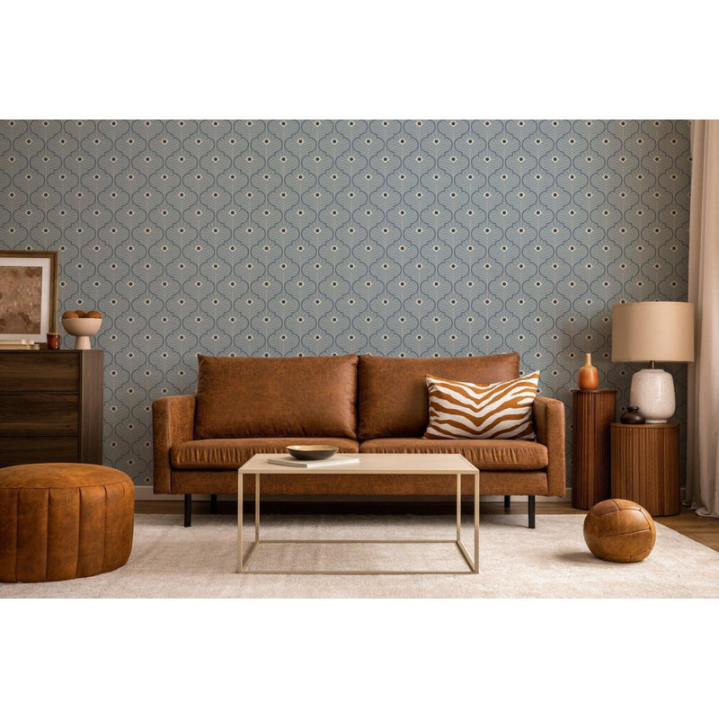 Moroccan Peacock 10' L x 24" W Wallpaper Roll, Bone, Faux Grasscloth
