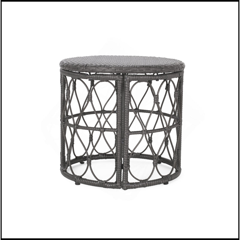 Weather-Resistant Wicker Weave Patio Side Table, Perfect For Outdoor Relaxation And Stylish Decor., Gray