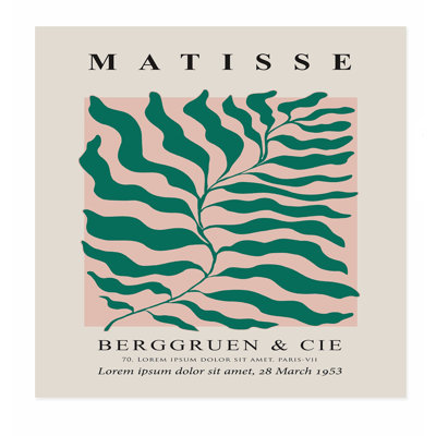 «Botanical Matisse Plant» en vert et rose, reproduction d'art moderne sans cadre Mid-Century