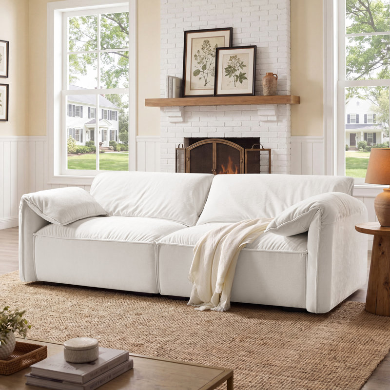Louai 92.5'' Chenille Upholstered Sofa, Beige Polyester Twill