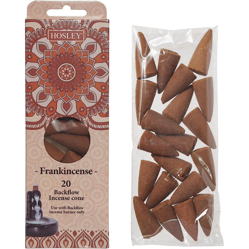 Cônes d'encens Hosley Frankincense à reflux brun, arôme durable pour la pureté et l'air pur, poudre de bois, aromathérapie pour soulager le stress, purificateur d'air et nettoyage, ensemble-cadeau - paquet de 120 cônes