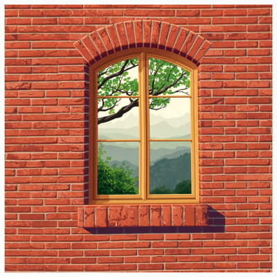 Red Brick Wall Window Quilted Bedspread All Sizes