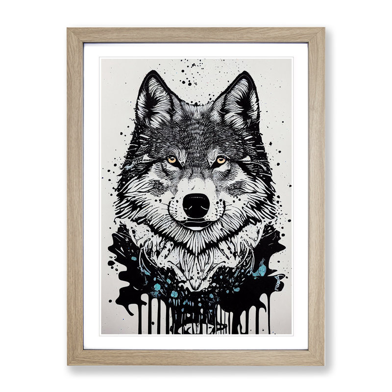 Wolf Graffiti No.3 - Wall Art, 66cm H x 48cm W, Oak Framed Paper, White