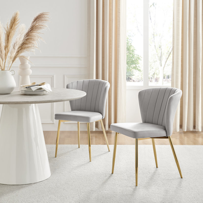 Danno Luxury Scalloped Back Velvet Dining Chairs - Modern Art Deco Style, Grey