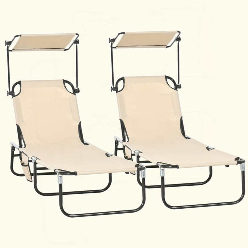 Chaises longues pliantes pour piscine, chaises de bronzage d'extérieur avec abat-jour, dossier inclinable, structure en acier et poche latérale pour la plage, la cour, le patio