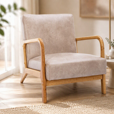 Fauteuils d'appoint classiques de style Mid-Century moderne pour le salon ou la chambre à coucher, fauteuil à cadre ouvert avec rembourrage moelleux et revêtement en microfibre espresso, brun clair